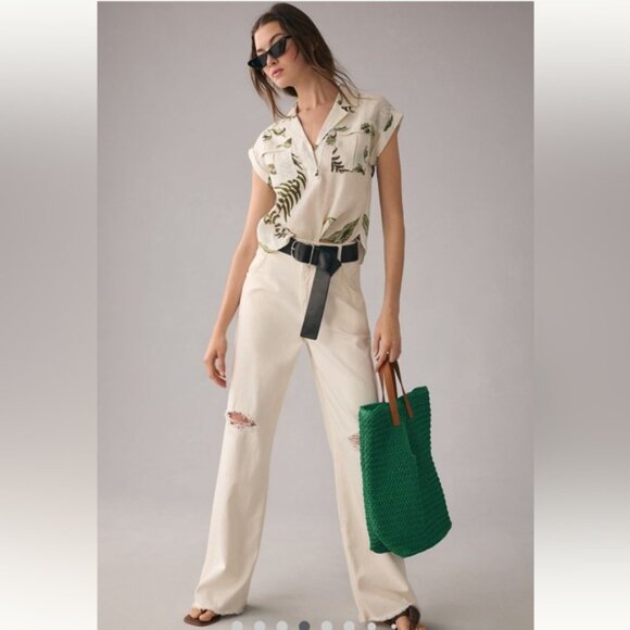 Anthropologie  Floral Motif Boxy Linen Utility Shirt - Picture 4 of 8